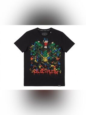 Philipp Plein Alec Monopoly T-Shirt Mens Black Rhinestone Crystal Graphic READ